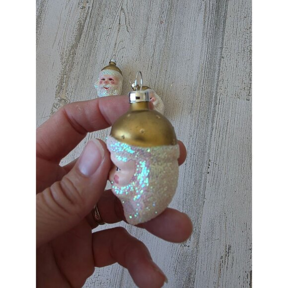 Vintage gold Santa glitter bust ornament glass Xmas tree - Picture 3 of 8